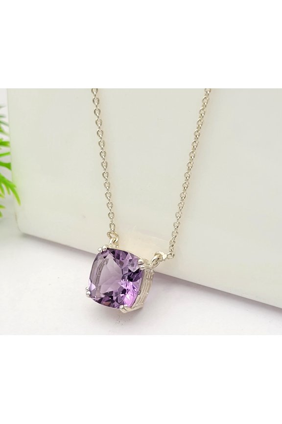 Natural Amethyst Necklace-Round Cut Necklace-February Birthstone Gift-Amethyst Prong Set Necklace-Purple Gemstone Necklace-Gift For Woman's