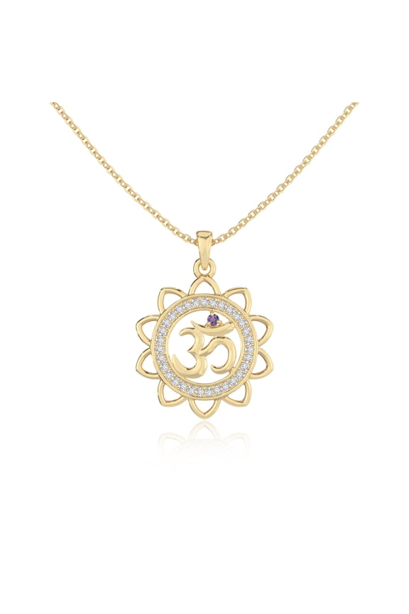 Natural Amethyst OM Symbol Pendant Necklaces for Women in 18K Yellow Gold Vermeil, February Birthstone Jewelry Gifts for Her Birthday, Anniversary, Christmas, Graduation, Mothers Day, Valentines