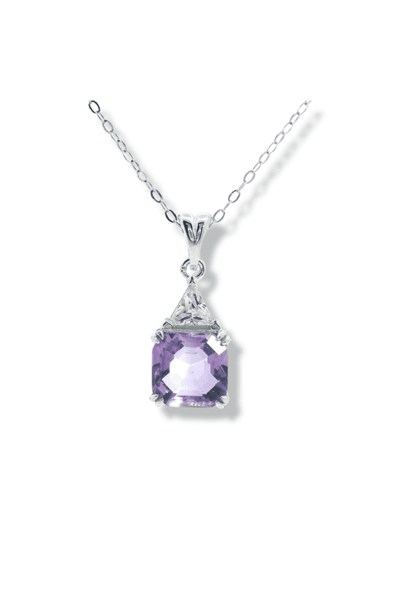 Natural Amethyst Octagon Healing Gemstone Pendant Necklace For Women- Purple Solitaire Pendant Necklace February Birthstone Gift for Her