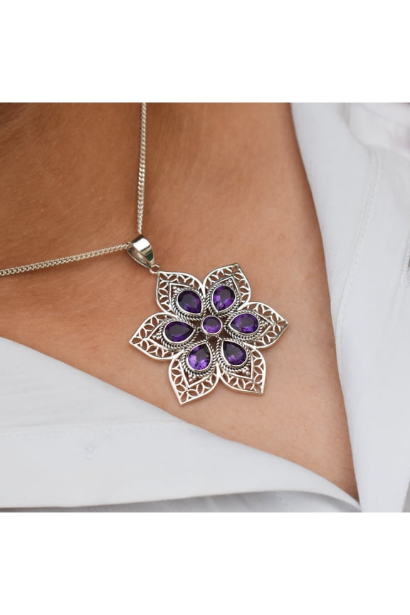 Natural Amethyst Pendant, 925 Sterling Silver Jewelry, Flower Jewelry, Gift for mom