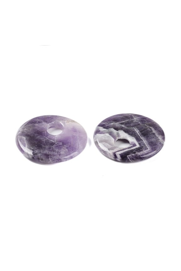 Natural Amethyst Pendants Donut/Pi Disc Charms 45x5~7mm Hole: 10.5mm