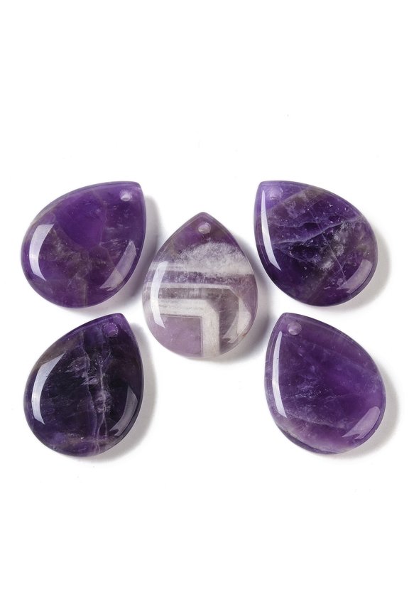 Natural Amethyst Pendants Teardrop Charms 33~33.5x24.5~25x7.5~8mm Hole: 2~2.3mm DIY