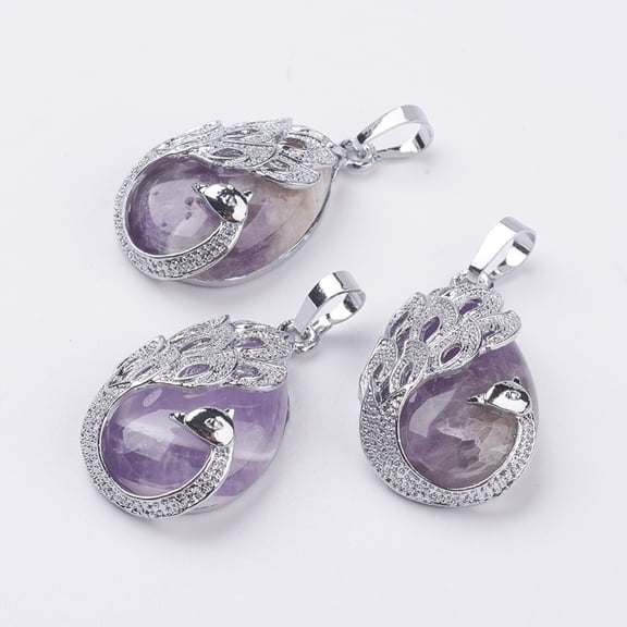 Natural Amethyst Pendants with Brass Finding Teardrop with Peacock Platinum 33x20x10.5mm Hole: 5x6.5mm 10pc