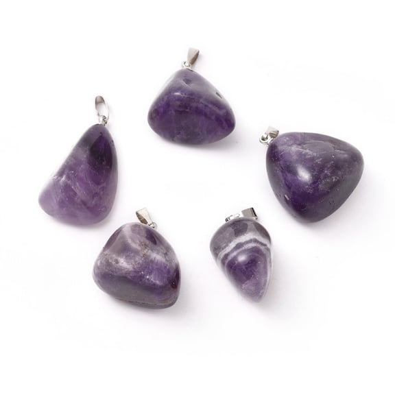 Natural Amethyst Pendants with Platinum Tone Brass Findings 23~30x13~22x12~20mm Hole: 5x3mm
