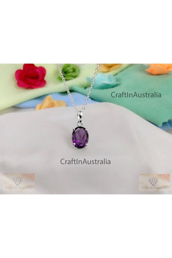 Natural Amethyst Pixel Cut Gemstone Pendant, Fantasy Cut Stone, 925 Sterling Silver, Solitaire Art Deco Pendant, Anniversary Gifts, #Sh718