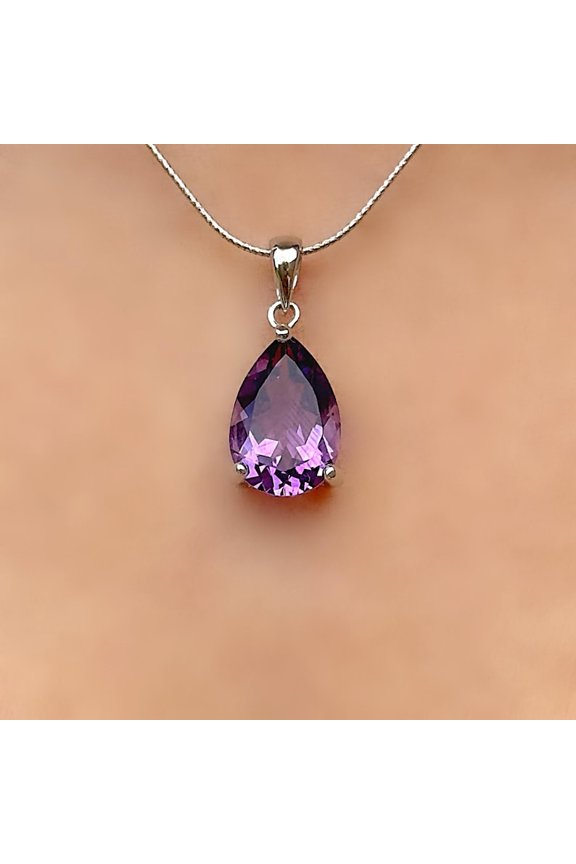 Natural Amethyst Pixel Cut Gemstone Pendant, Fantasy Cut Stone, 925 Sterling Silver, Solitaire Art Deco Pendant, Anniversary Gifts, #Sh722