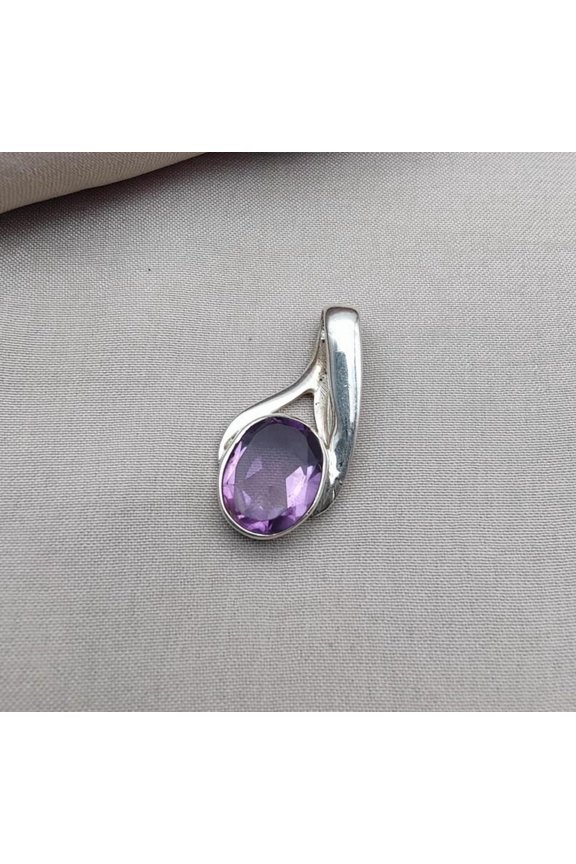 Natural Amethyst Pixel Cut Gemstone Pendant, Fantasy Cut Stone, 925 Sterling Silver, Solitaire Art Deco Pendant, Anniversary Gifts, #Sh723