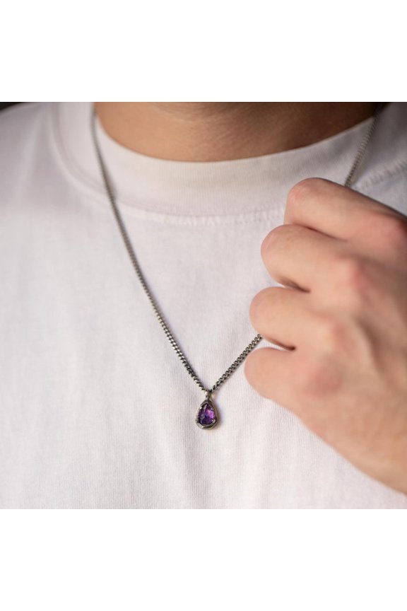 Natural Amethyst Pixel Cut Gemstone Pendant, Fantasy Cut Stone, 925 Sterling Silver, Solitaire Art Deco Pendant, Anniversary Gifts, #Sh728