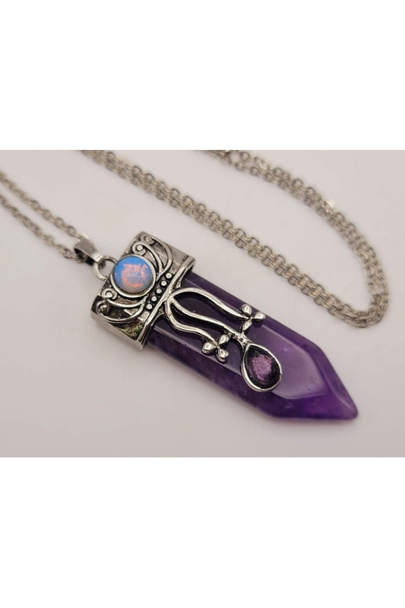 Natural Amethyst Point pendant necklace, natural Amethyst stone