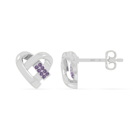 Natural Amethyst Ribbon Heart Stud Earrings for Women in Sterling Silver, February Birthstone Jewelry Gifts for Her Birthday, Anniversary, Party, Mothers Day, Christmas, Graduation, Valentines