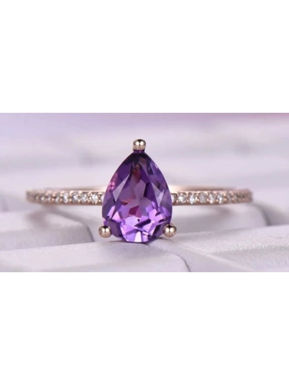 Natural Amethyst Ring,14k Rose Gold,Christmas Gift For Beloved