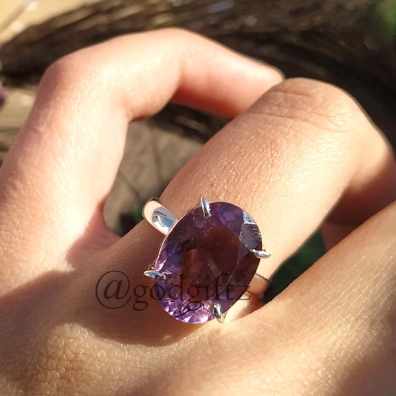 Natural Amethyst Ring, 925 Sterling Silver Handmade Ring, 7gm Solitaire Ring, Prong Setting Engagement Ring, Oval Unisex Sex Ring Jewelry
