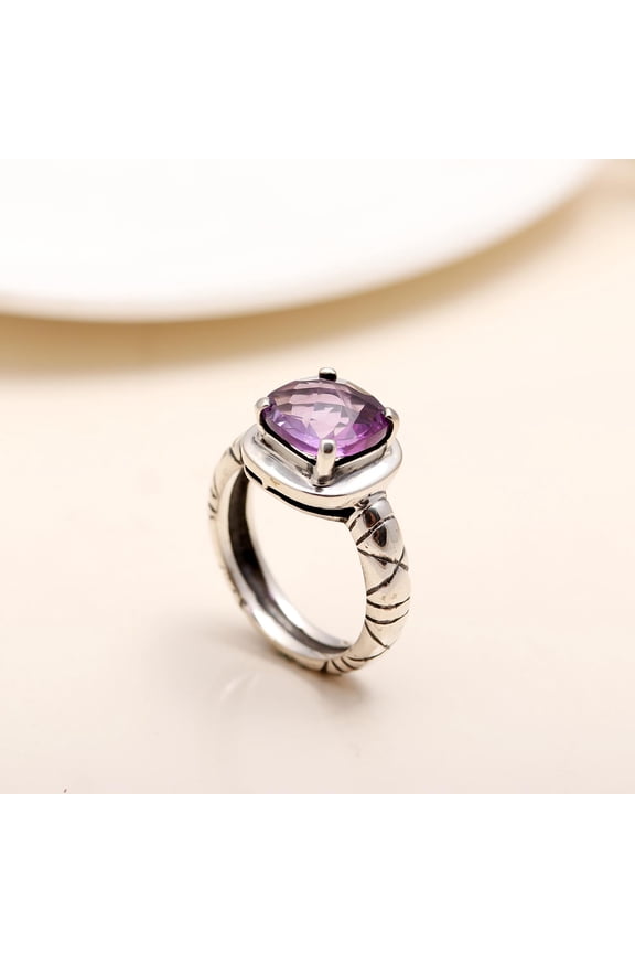 Natural Amethyst Ring, 925 Sterling Silver In Size : US Size 5,6,7,8,9,10, Purple Amethyst Designer Ring, Handmade Design, Purple Stone Ring