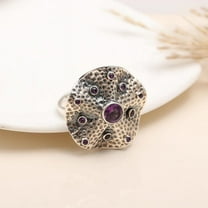 AG 925 Jewellery Floral Ring, Purple Amethyst Ring, 925 Sterling Silver
