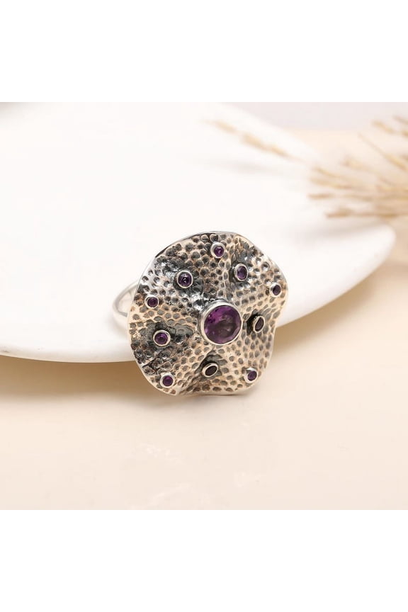 Floral Ring, Purple Amethyst Ring, 925 Sterling Silver