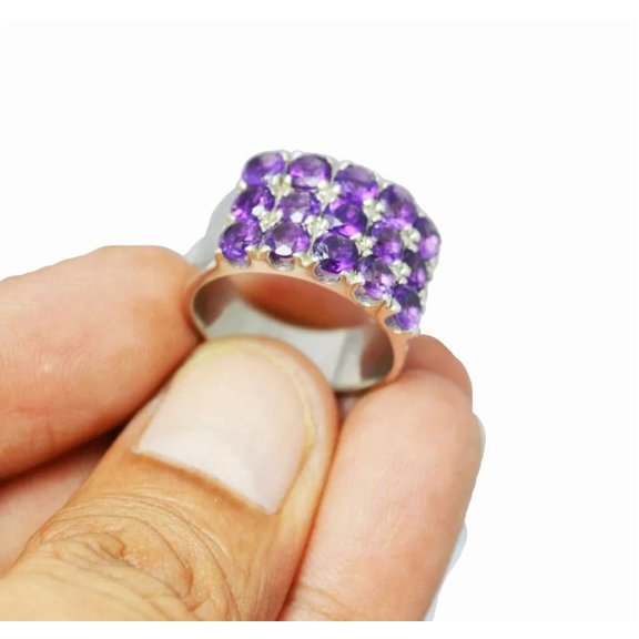 Natural Amethyst Ring, AAA Amethyst Gemstone Ring, February Birthstone, Fine Ring, Unisex Band Ring, Gold Micron, 925 Sterling Silver, Cluster Ring, Dainty Minimalist Stacking jewelry, Valentine Ring