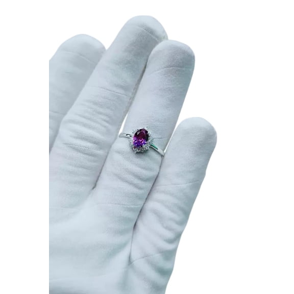 Natural Amethyst Ring, AAA Amethyst Gemstone Ring, February Birthstone, Zircon Ring, Women Ring, Gold Micron, 925 Sterling Silver, Cluster Ring, Dainty Minimalist Stacking jewelry, Birthday Gift Ring