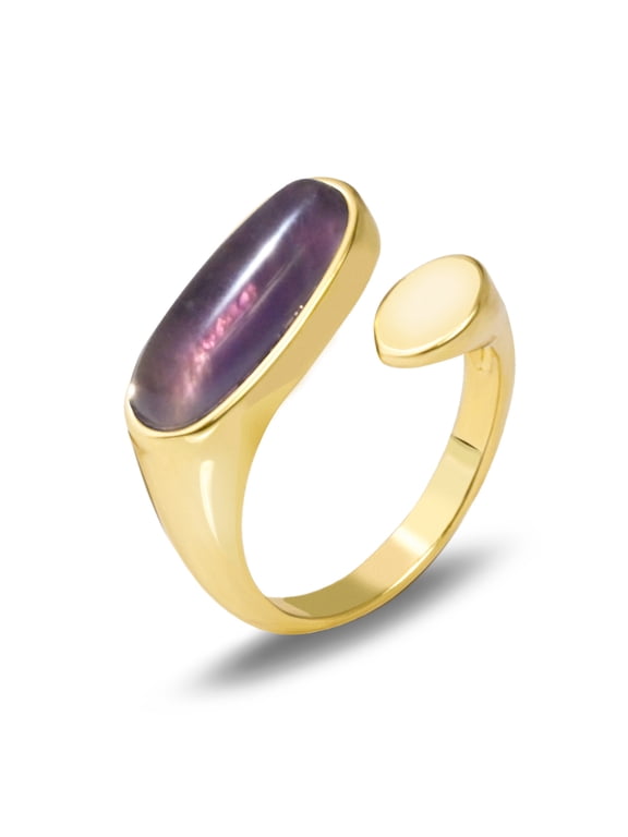 Natural Amethyst Ring, Healing Crystal Ring for Women, Birthstone Ring for Friend's Birthday, Gemstone Gold Plated Open Adjustable Ring