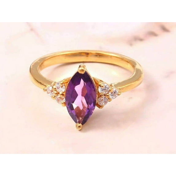 Natural Amethyst Ring Marquise Cut Purple Amethyst Ring 925 Sterling Silver Moissanite Gemstone Jewelry Anniversary Ring Gift For Wife.