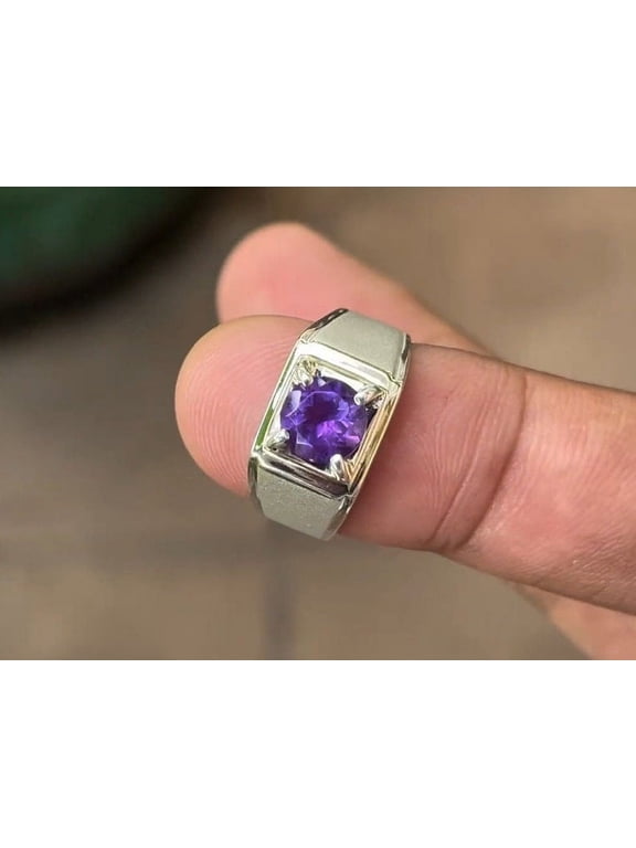 Natural Amethyst Ring Men's Ring 925 Sterling Silver Ring Wedding Ring Men Signet Ring Anniversary Ring Gift For Him