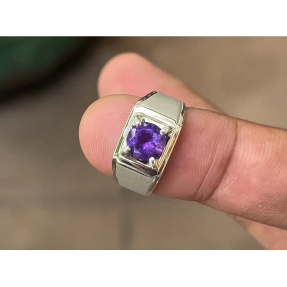 Natural Amethyst Ring Men's Ring 925 Sterling Silver Ring Wedding Ring Men Signet Ring Anniversary Ring Gift For Him