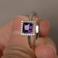 thumbnail image 1 of Natural Amethyst Ring Promise Ring Square Cut Purple Gemstone Ring February Birthstone Sterling Silver Ring, 1 of 3