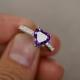 thumbnail image 1 of Natural Amethyst Ring Purple Crystal Gemstone Ring Silver Heart Cut Quartz Ring Engagement Ring February Birthstone Ring, 1 of 3