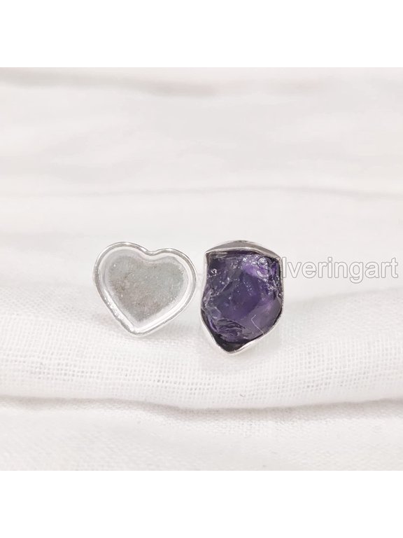 Natural Amethyst Ring, Raw Amethyst Adjustable Ring, Feb Birthstone, Heart Stone, 925 Sterling Silver, Womens Ring, Christmas, Thanksgiving, Handmade, Statement Jewelry, Rough Gemstone Jewelry