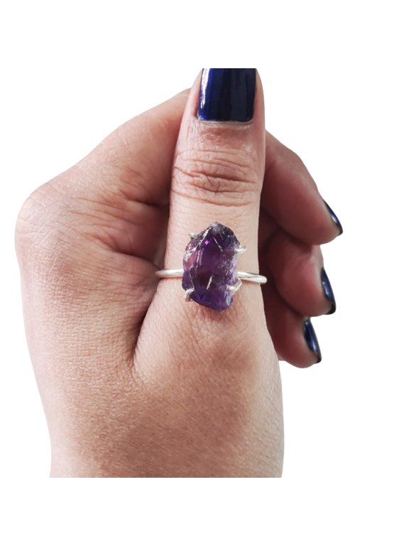 Natural Amethyst Ring, Raw Amethyst Gemstone Ring, February Birthstone, 925 Sterling Silver, Womens Ring, Christmas, Thanksgiving, Handmade, Statement Jewelry, Rough Adjustable Jewelry