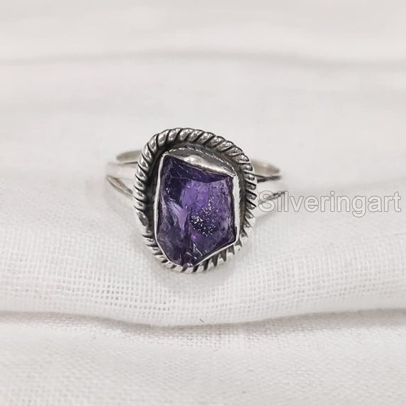Natural Amethyst Ring, Rough Amethyst Gemstone Ring, Feb Birthstone, Bohemian Ring, 925 Sterling Silver, Womens Ring, Christmas, Thanksgiving, Handmade, Statement Jewelry, Rough Gemstone Jewelry