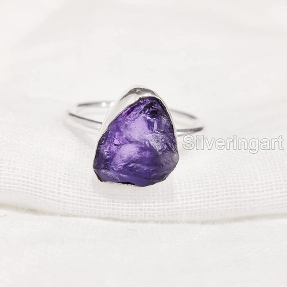 Natural Amethyst Ring, Rough Amethyst Gemstone Ring, Feb Birthstone, Plain Ring, 925 Sterling Silver, Womens Ring, Christmas, Thanksgiving, Handmade, Statement Jewelry, Rough Gemstone Jewelry