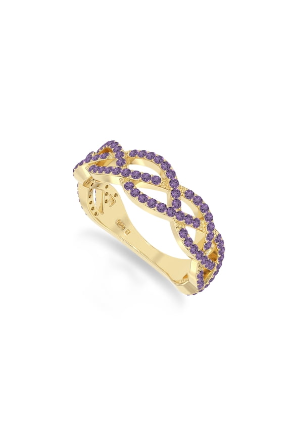 Natural Amethyst Ring for Women in 18K Yellow Gold Vermeil, February Birthstone Jewelry Gifts for Her Birthday, Wedding Anniversary, Party, Graduation (Ring Size : 4)