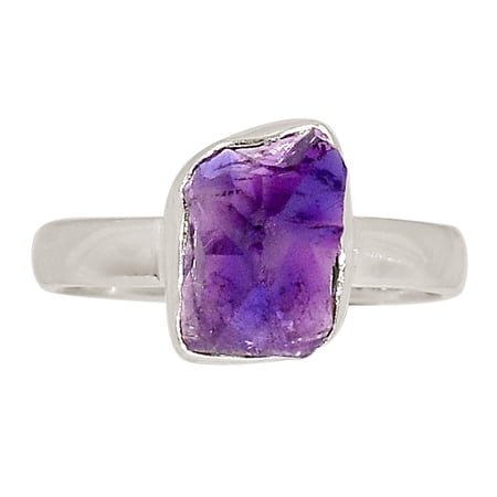 Natural Amethyst Rough - African 925 Sterling Silver Ring Jewelry s.8 ALLR-28086