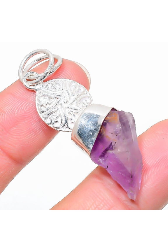 Natural Amethyst Rough Gemstone 925 Sterling Silver Gift Pendant 1.97"