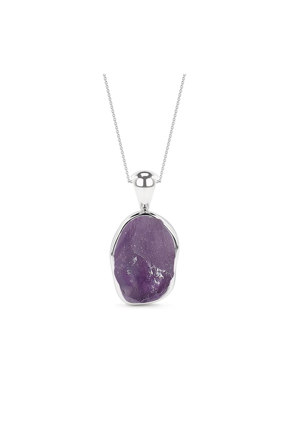 Natural Amethyst Rough Shape Pendant Necklace in Sterling Silver for Women with 18" Adj. Chain, February Birthstone Jewelry for Her Birthday, Wedding Anniversary, Christmas, Mothers Day