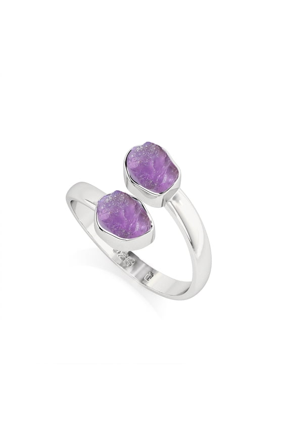 Natural Amethyst Rough Shape Rings in Sterling Silver for Women, February Birthstone Jewelry for Her Birthday, Wedding Anniversary, Christmas, Mothers Day