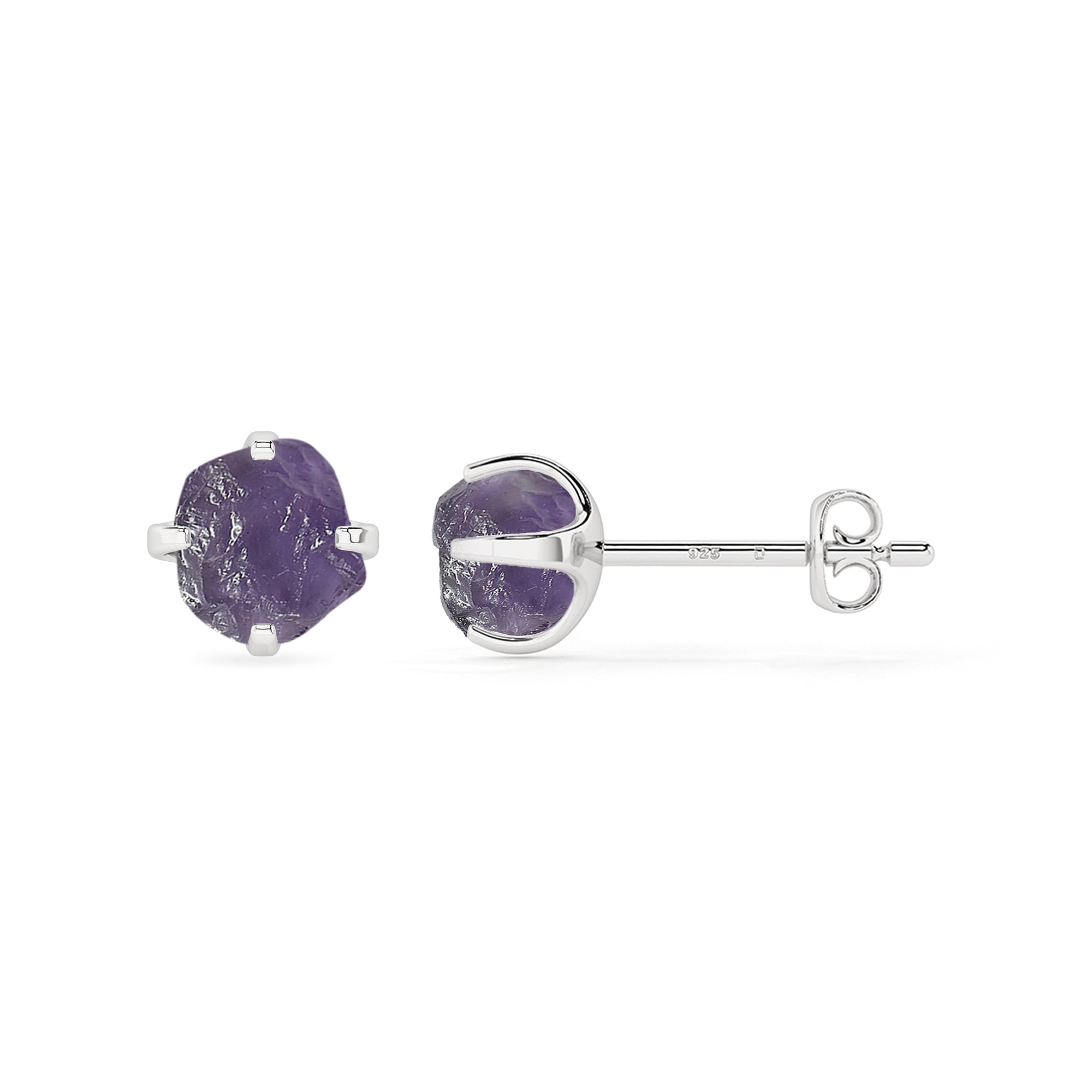 Natural Amethyst Rough Shape Stud Earrings in Sterling Silver for Women, February Birthstone Jewelry for Her Birthday, Wedding Anniversary, Christmas, Mothers Day