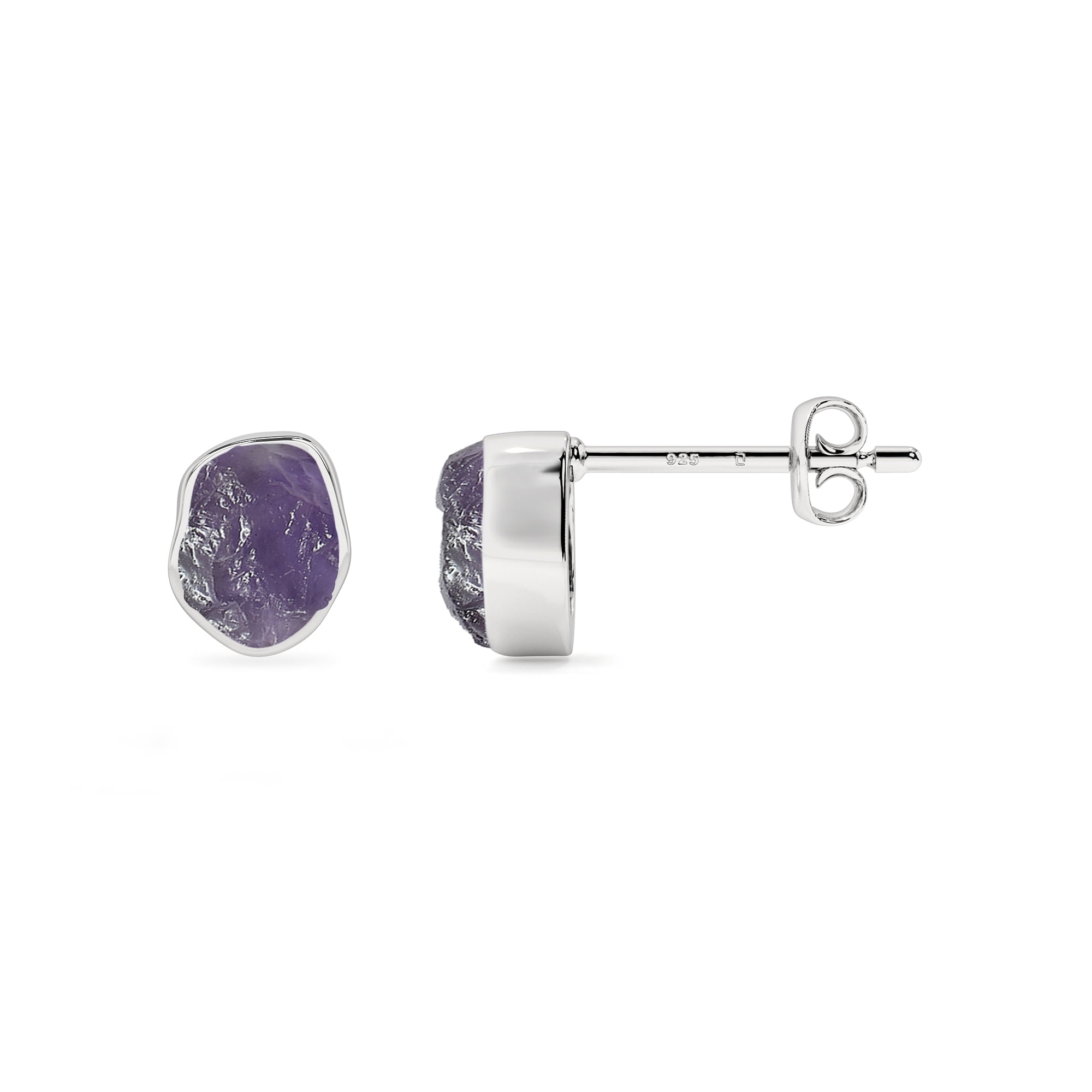 Natural Amethyst Rough Shape Stud Earrings in Sterling Silver for Women, February Birthstone Jewelry for Her Birthday, Wedding Anniversary, Christmas, Mothers Day