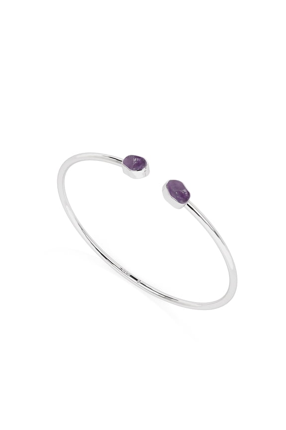 Natural Amethyst Rough Shape Twister Bangle Bracelet in Sterling Silver for Women, February Birthstone Jewelry for Her Birthday, Wedding Anniversary, Christmas, Mothers Day