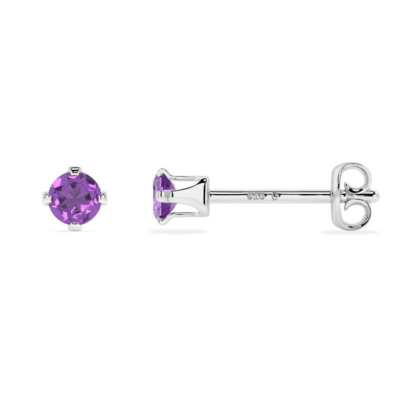 Natural Amethyst Round Shape Stud Earrings in Sterling Silver for Women, February Birthstone Jewelry for Her Birthday, Wedding Anniversary, Christmas, Mothers Day