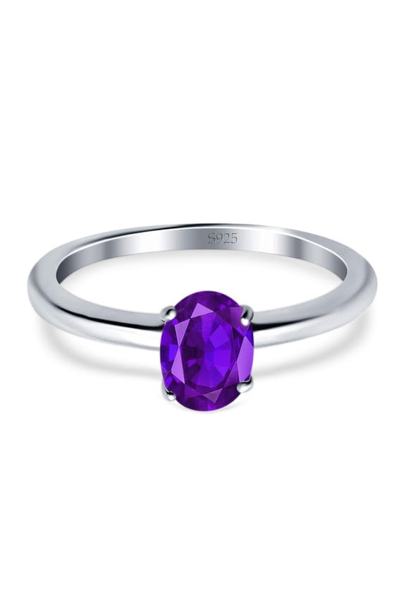 Natural Amethyst Size-7 Minimalist Oval Cathedral Solitaire Ring Wedding Engagement Rings For Women 925 Sterling Silver Gifts For Her
