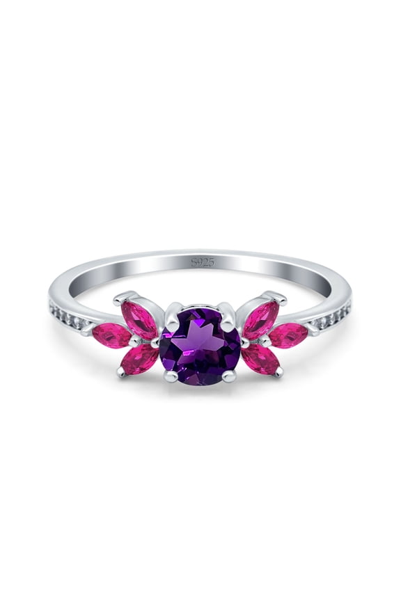Natural Amethyst Size-9 Art Deco Round Floral Vintage Leaf Style Marquise Ruby CZ Wedding Engagement Rings For Women 925 Sterling Silver Gifts For Her