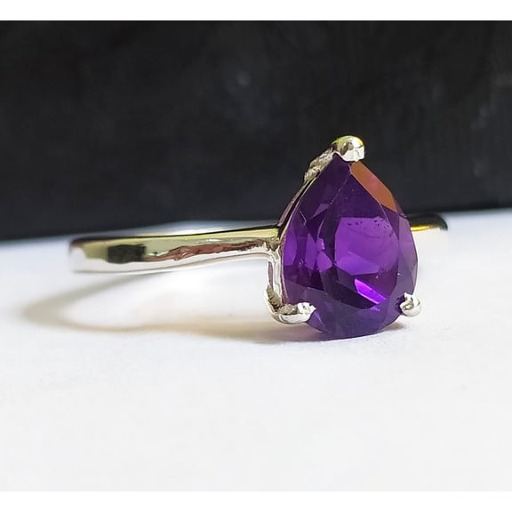 Natural Amethyst Solitaire Ring-Pear Cut Amethyst Engagement Ring-Amethyst Birthstone Ring-925 Solid Sterling Silver-Jewelry Handmade-630