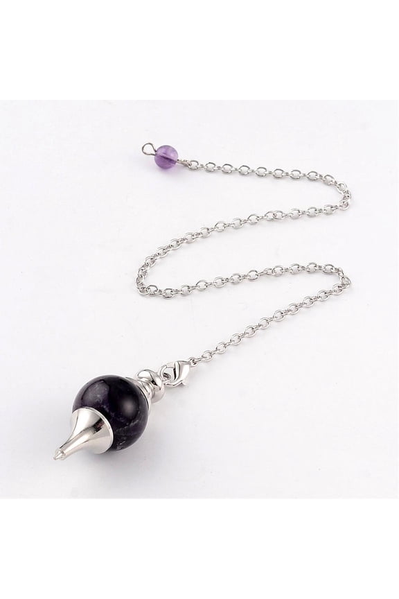 Natural Amethyst Sphere Dowsing Pendulums with Platinum Tone Brass Chain Lobster Claw Clasps 225-240mm