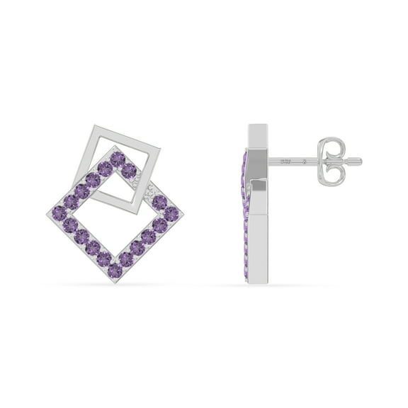 Natural Amethyst Square Stud Earrings for Women in Sterling Silver, February Birthstone Jewelry Gifts for Her Birthday, Wedding Anniversary, Party, Mothers Day, Christmas, Graduation, Valentines