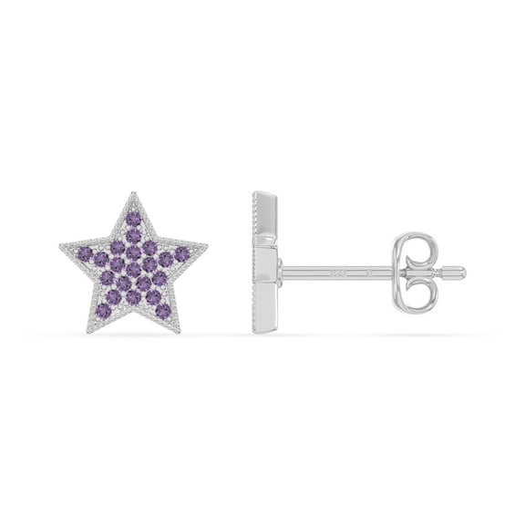 Natural Amethyst Star Stud Earrings for Women in Sterling Silver, February Birthstone Jewelry Gifts for Her Birthday, Wedding Anniversary, Party, Graduation, Christmas, Mothers Day, Valentines