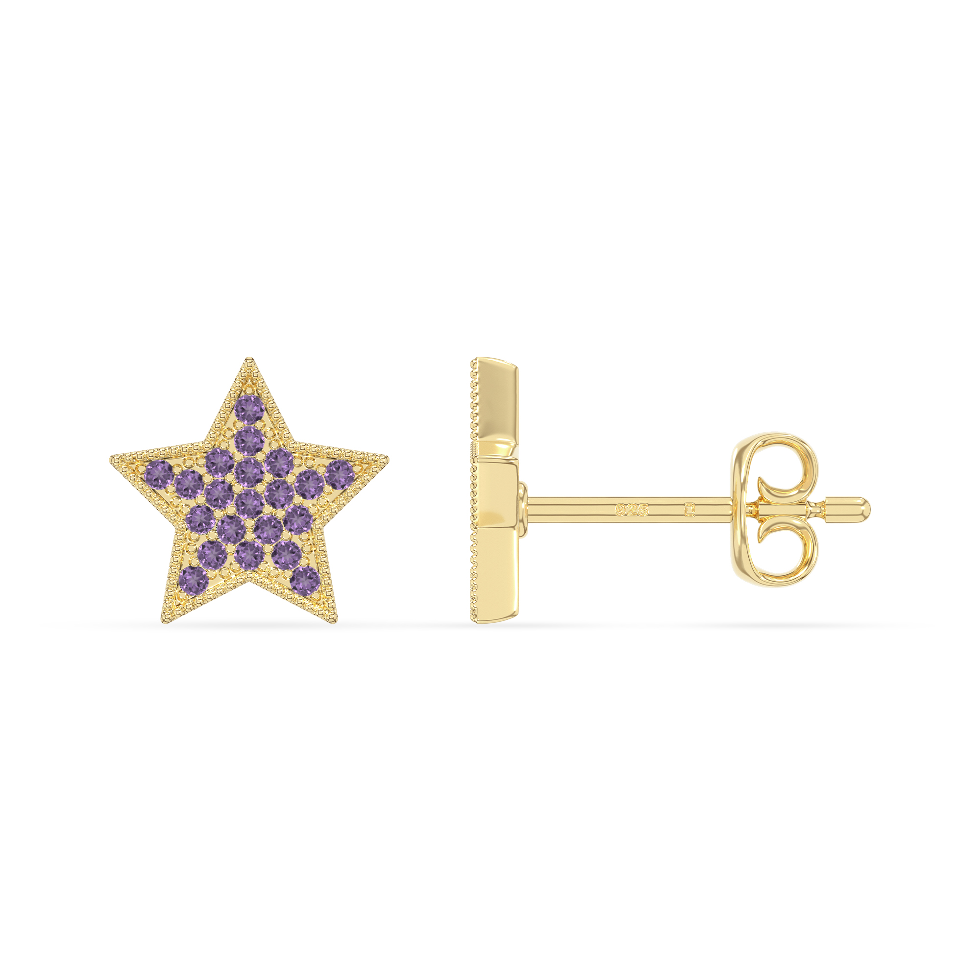 Natural Amethyst Stud Earrings for Women in 18K Yellow Gold Vermeil, February Birthstone Jewelry Gifts for Her Birthday, Wedding Anniversary, Graduation, Christmas, Mothers Day, Valentines