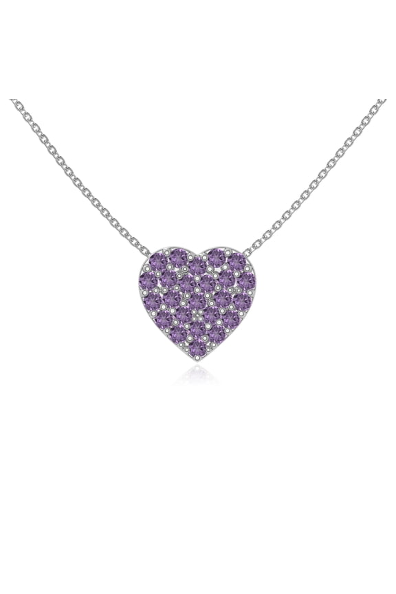Natural Amethyst Studded Heart Pendant Necklaces for Women in Sterling Silver, February Birthstone Jewelry Gifts for Her Birthday, Wedding Anniversary, Graduation, Mothers Day,Christmas, Valentines