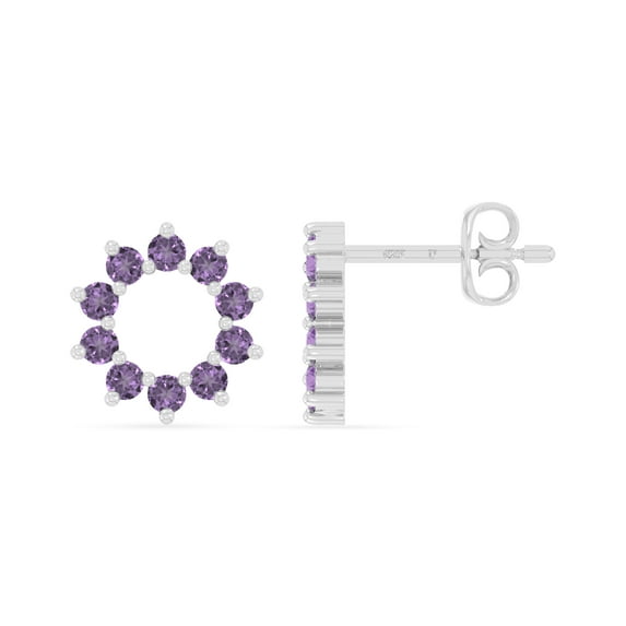 Natural Amethyst Sun Stud Earrings for Women in Sterling Silver, February Birthstone Jewelry Gifts for Her Birthday, Wedding Anniversary, Party, Mothers Day, Christmas, Graduation, Valentines