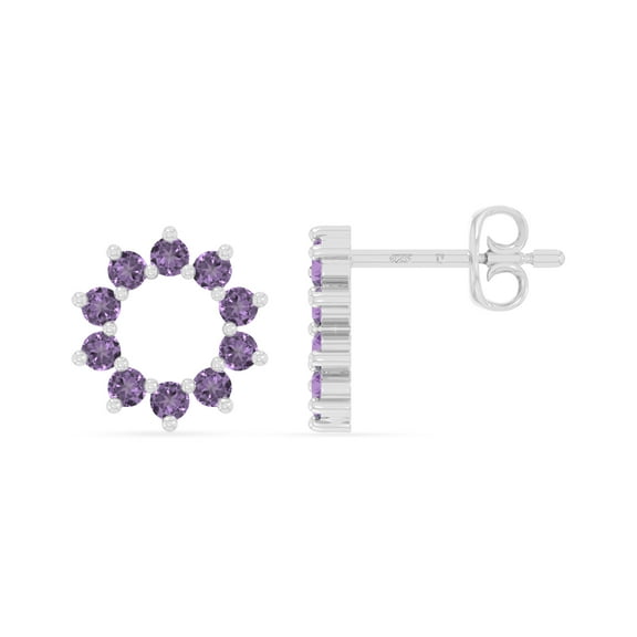 Natural Amethyst Sun Stud Earrings for Women in Sterling Silver, February Birthstone Jewelry Gifts for Her Birthday, Wedding Anniversary, Party, Mothers Day, Christmas, Graduation, Valentines